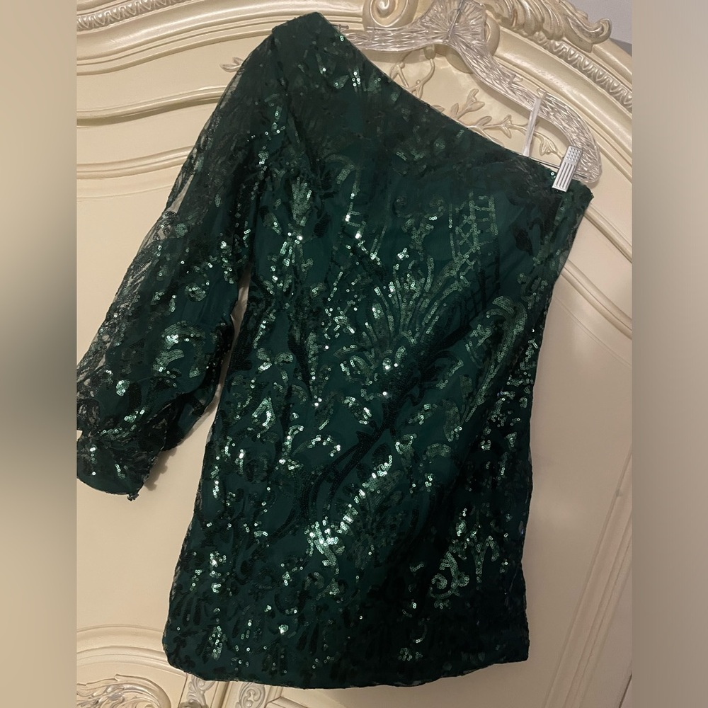 Green Sequin One Shoulder Bodycon Dress